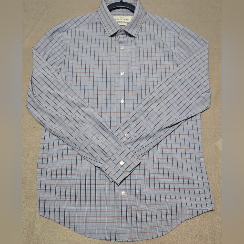 Mizzen+Main Leeward L Trim Fit Blue Checkered Casual Button Down Shirt
